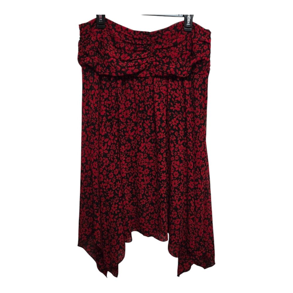 Karl Lagerfeld Skirt Size 16 Black Red Floral Ruched Waist Handkerchief Hem NWOT